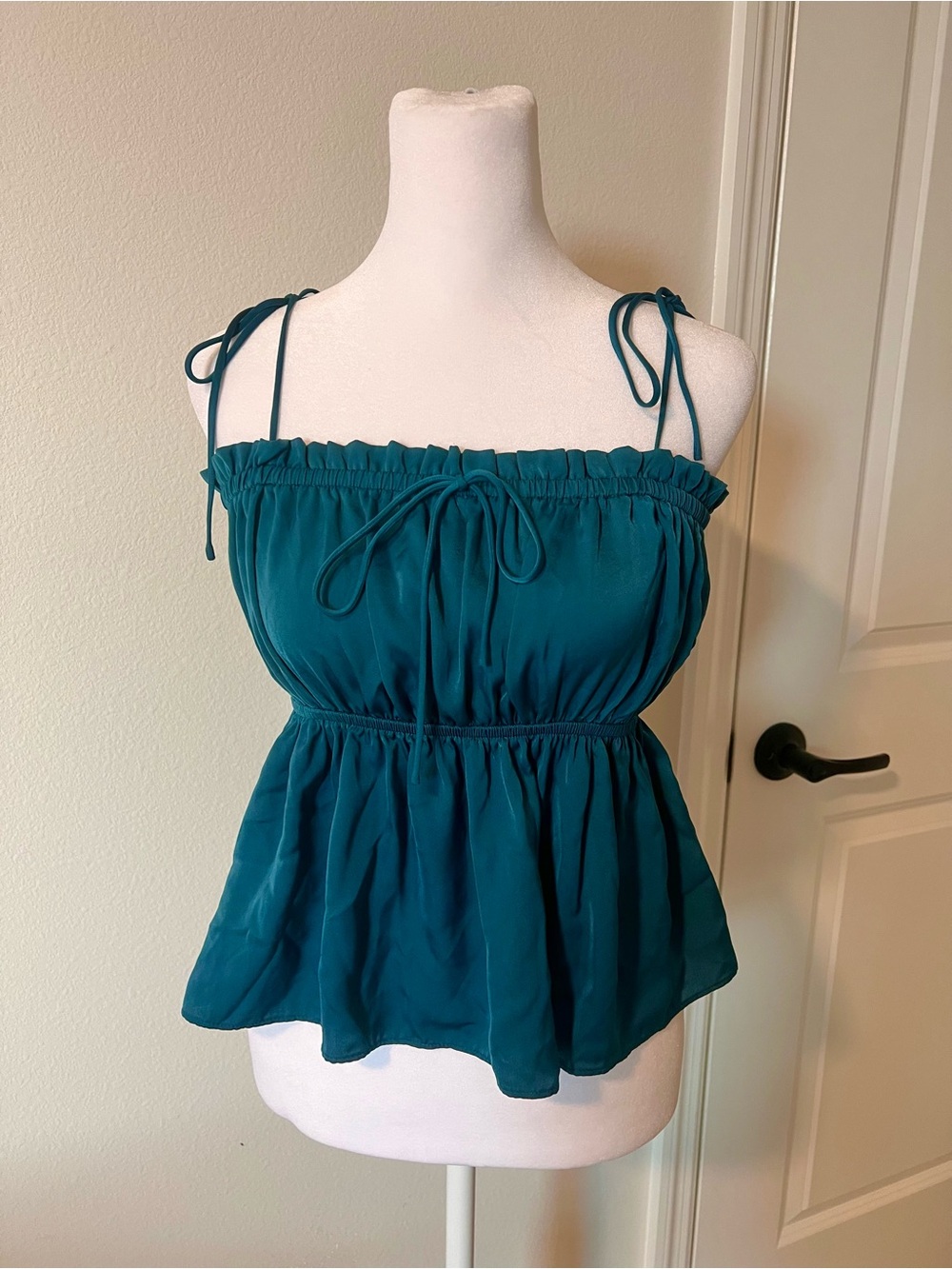 Women's Teal Tie-Shoulder Peplum Tank Top